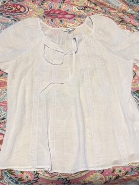 Counterparts White Peasant Tie-Neck Blouse